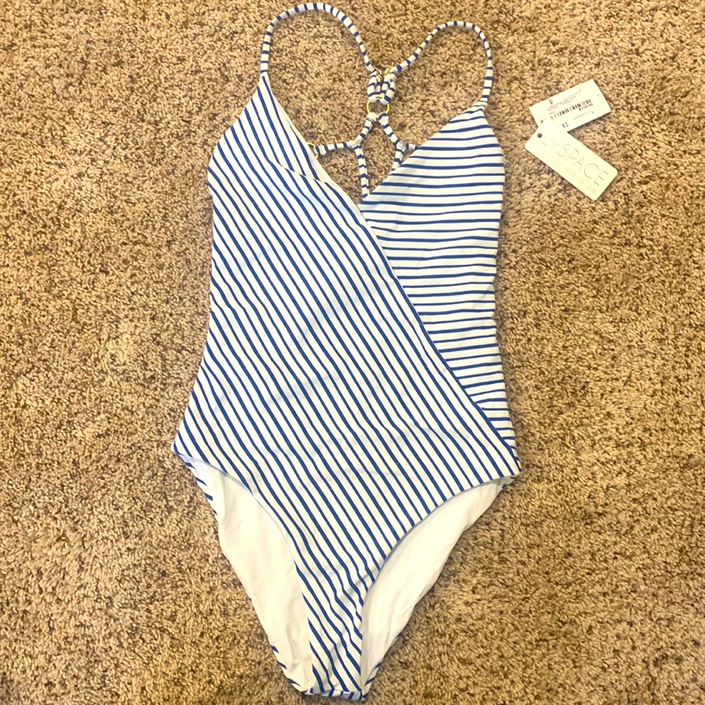 L Space swimsuit, size 6, blue/white stripes, never worn.